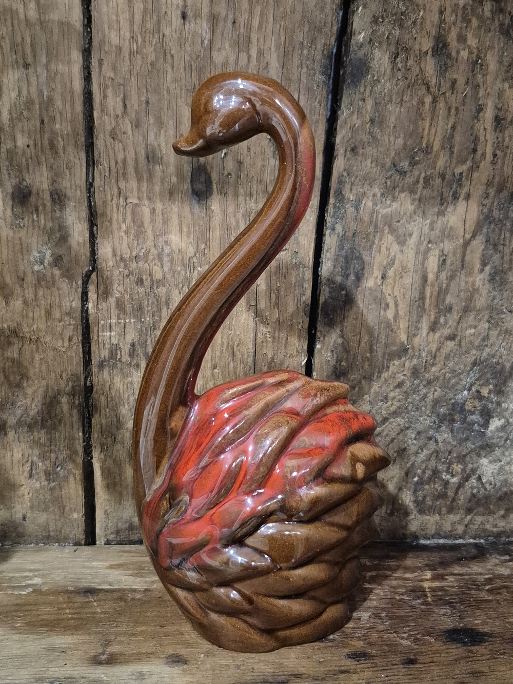 Vintage Evangeline Pottery Flame Series Drip Glaze Swan Vase Planter MCM
